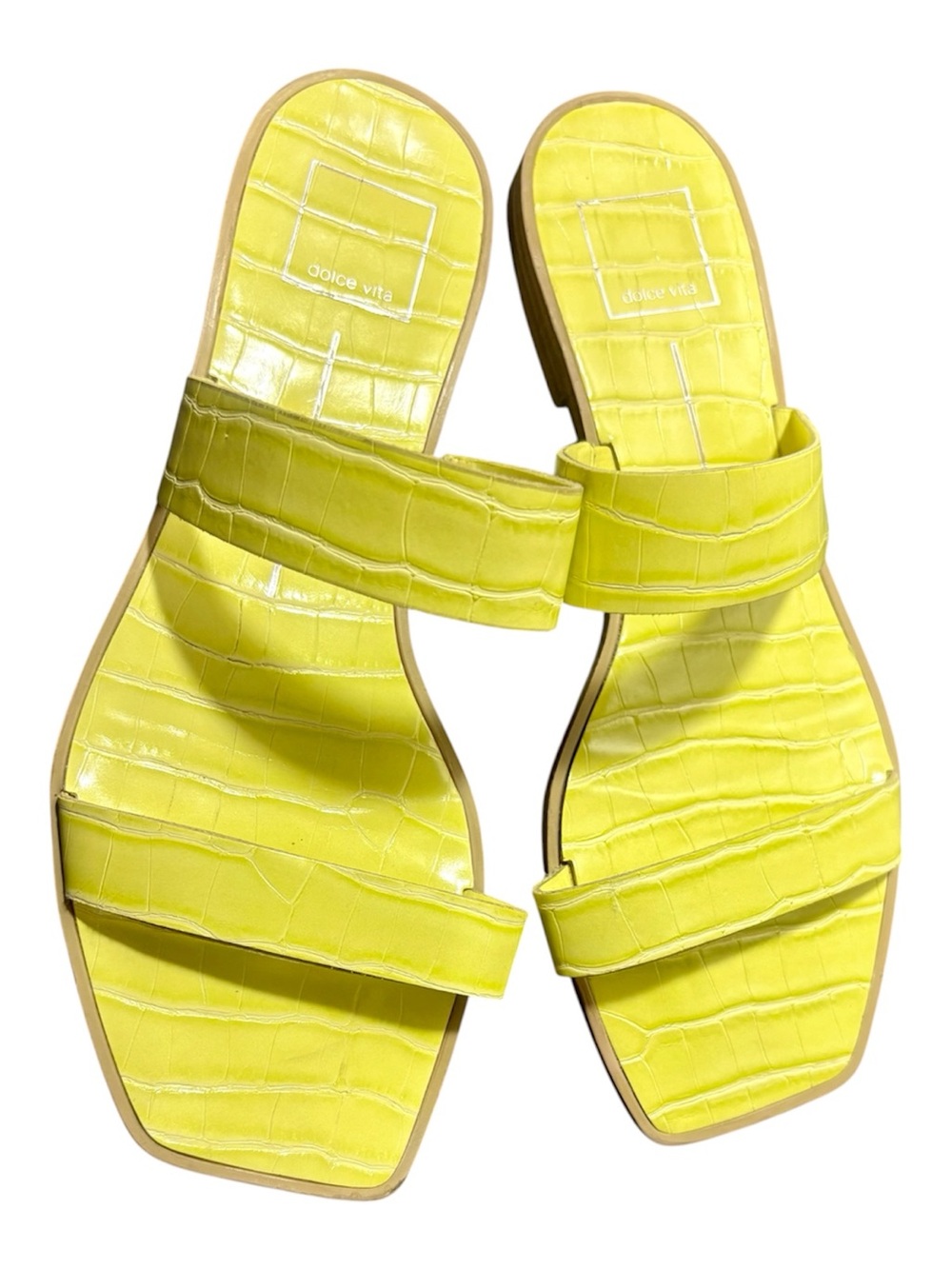 DOLCE VITA Isaac Bright Yellow Croc-Embossed Sandals